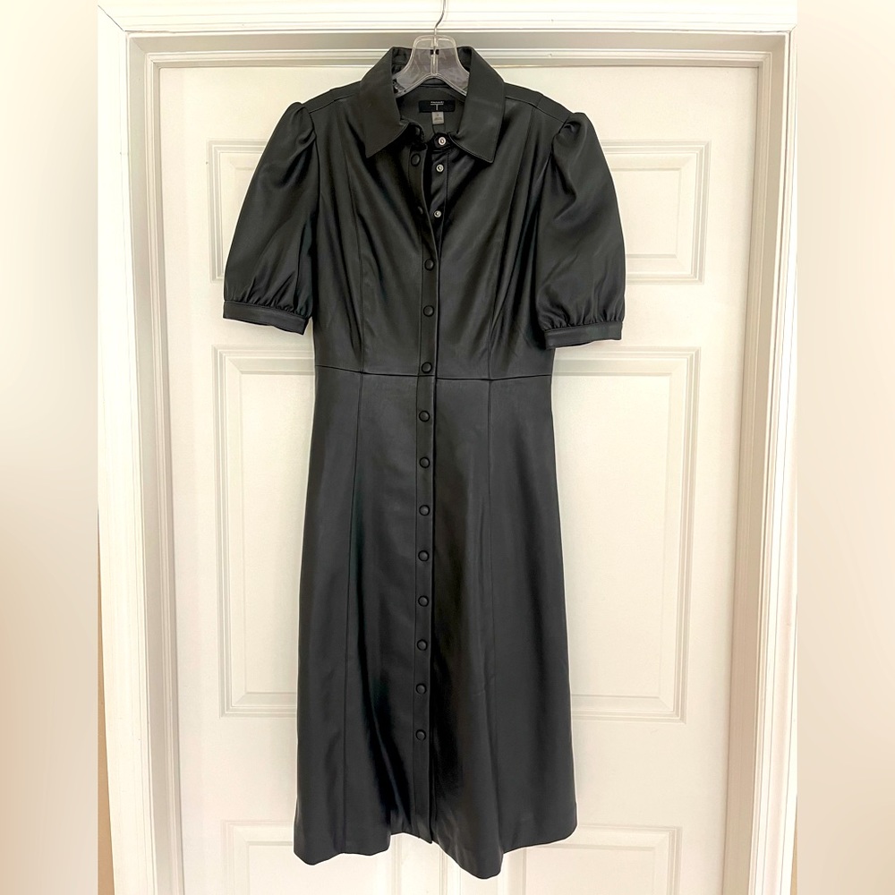 Women’s leather midi dress.